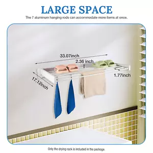 White Wall Mounted  Retractable Clothes Drying Rack For Laundry Room Bathroom - Picture 1 of 24