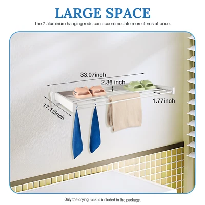 Wall-mounted Laundry Clothes Storage Drying Rack Retractable Dryer Hanger White - Image 1 of 4