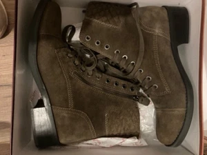 Lucca Lane Combat Boots Dark Olive Suede Zip & Lace Closure 8.5M - Picture 1 of 6