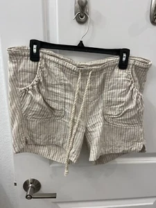Lucky Brand Light Cream Stripe Shorts 100% Linen Size Small - Picture 1 of 6