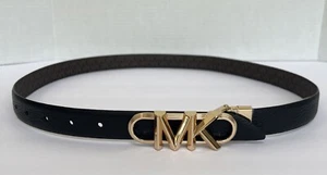 $68 MICHAEL KORS Leather Twist Reversible Belt with Logo Buckle Black/Brown Med - Picture 1 of 13