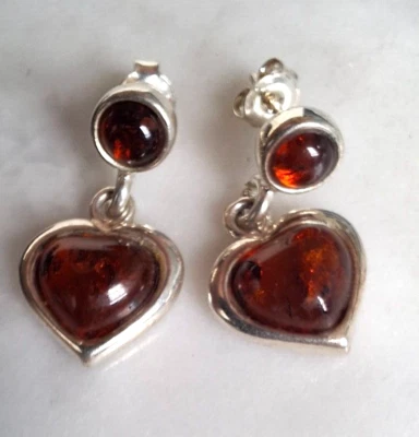 PENDIENTES CORAZÓN PLATA ESTERLINA 925 Y ÁMBAR Foto 1 de 4