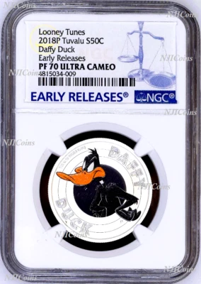2018 TUVALU Looney Tunes DAFFY DUCK Silver Proof NGC PF70 Half Dollar Coin ER - Image 1 of 4