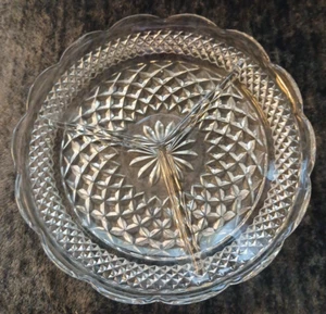 Crystal Cut Glass Heavy Serving Dish 3 Sections Scallop Edge - Picture 1 of 2