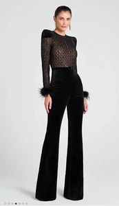 Nadine Merabi Monique Black Jumpsuit M Sequins No belt velvet one piece 12 New - Picture 1 of 24