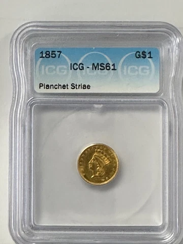 1857 $1 GOLD INDIAN PRINCESS LARGE HEAD ICG MS 61 CERTIFIED GOLD DOLLAR 1856-89 Cover