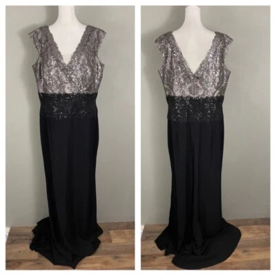 Tadashi Shoji Dress Size 16 Evening Gown Long Silver Black Sequined Formal - Image 1 of 4