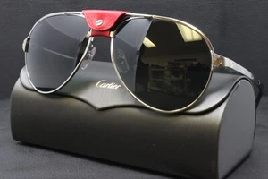 Cartier Santos Sunglasses Men's Ruthenium Metal Aviator Polarized CT0034S-006 - Picture 1 of 10
