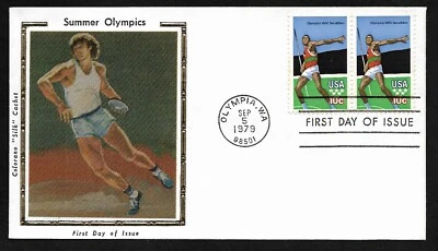 #1790 10c Olympics 1980 -Javelin- Colorano "Silk"  FDC Pair - Image 1 of 2