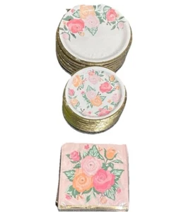 48pc Bloom Paper Plate, Sauce and Napkin Set, Heavy Duty Decorative NEW Party - Picture 1 of 3