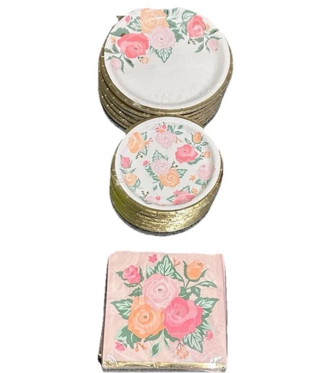 Juego de 48 platos, salsas y servilletas de papel flor, decorativo de alta resistencia NUEVO fiesta Foto 1 de 3