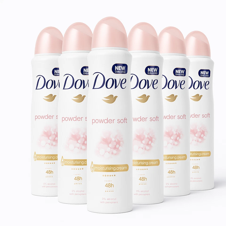 Dove 6 Pack Powder Soft Deodorant Spray–48H Protection, 150ml Each+Free Shipping - Image 1 of 1
