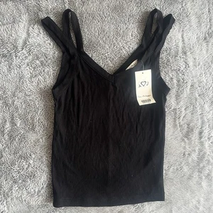 Miss Selfridge Double Strap Black Ribbed Vest Top Size 6 - Picture 1 of 5