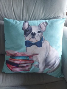 French Bulldog Dog Home Soft Throw Pillow 18x17 Aqua Blue Green NEW w/o tags - Picture 1 of 5