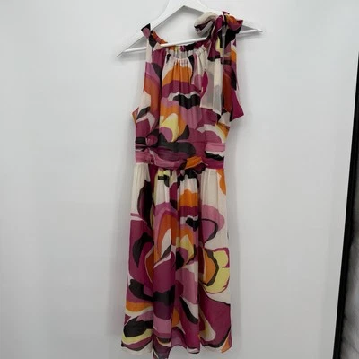 Express Silk Multicolor Floral Y2k Dress Tie Shoulder Size 6 - Image 1 of 4