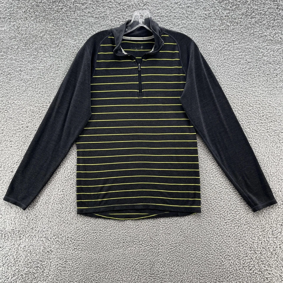 Smartwool Sweater Men Medium Gray Stripe Quarter Zip Merino Wool Outdoor Base - Image 1 of 4