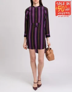 RRP €618 FIGUE Thalie Silk Mini Dress Size XS HANDMADE Striped Dipped Hem - Picture 1 of 8