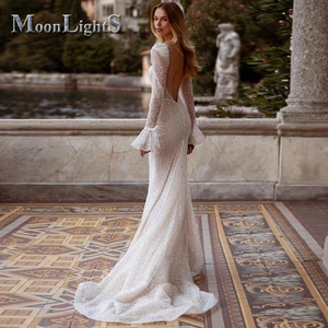 Vestidos de novia apliques de encaje sin espalda tren de corte sirena vestido de novia - Imagen 1 de 5