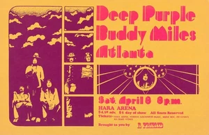 Deep Purple, Buddy Miles 1972 Dayton, OH Framed Concert Poster - Picture 1 of 2