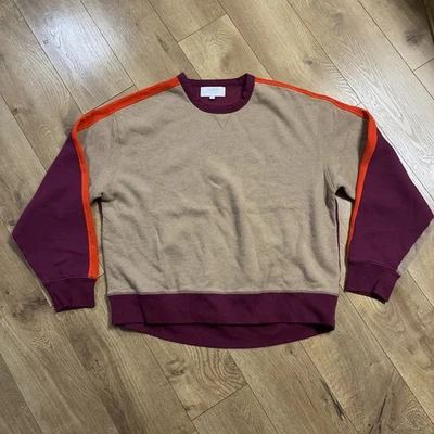 La Ligne Sweater Size L Cotton Blend Striped Tan Maroon Crew Neck Sweatshirt - Image 1 of 4