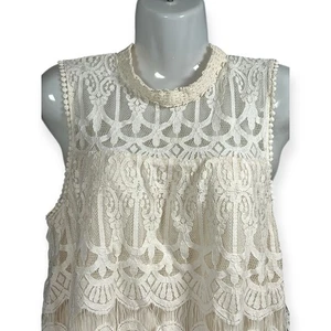 Ivory Crochet Lace Top M Lined Cottagecore Fairycore Regency Festival Keyhole - Picture 1 of 9