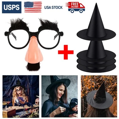 Sombrero de bruja de Halloween 5 piezas y 5 gafas disfrazadas con cejas nariz divertidas EE. UU. Foto 1 de 4