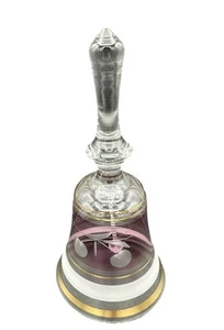 Vintage Bell Clear Glass Hand Mauve Middle Leaf Cherries Gold Trim 6.5" x 3" - Picture 1 of 9