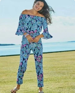 Lilly Pulitzer Calla Jumpsuit High Tide Navy Pineapple Paradise Small - Picture 1 of 11