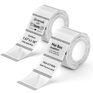 2 Rolls Label Tape for B1/B21/B3S Label Printer, 1.57'' x1.18'' (40x30mm) Wat... - Picture 1 of 8