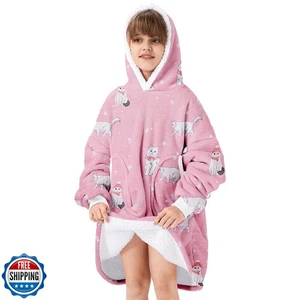 Zando Kinder rosa Sherpa Decke Hoodie - kuschelig warm Oversized tragbare Decke  - Bild 1 von 5