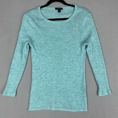Suéter J.Crew Azul Italiano Mezcla de Lino Acanalado Cuello Redondo Mujer Manga L 3/4 Foto 1 de 4