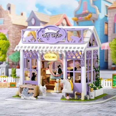 Hágalo usted mismo Tienda de Gatos Casa de Muñecas 3D Madera Miniatura Casa de Muñecas Kit para Adultos Regalo de Navidad Foto 1 de 4