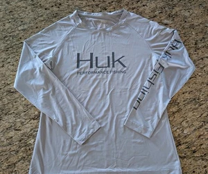 Huk Performance Women's Fishing Sun Shirt Gray Long Sleeve Lg Quick Dry  - Picture 1 of 2