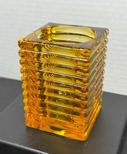Vintage Hollowick 4" Amber Glass Horizontal Rib Square Candle Lamp - Picture 1 of 7