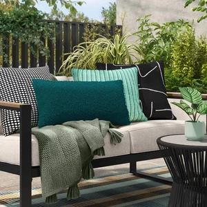 Funda de almohada decorativa azul verdoso tejido Boucle exterior 12"x24" - Imagen 1 de 4