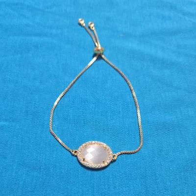 Moda Lindo Cristal Alrededor Piedra Blanca Ajustable Tono Dorado Cadena Pulsera Foto 1 de 4