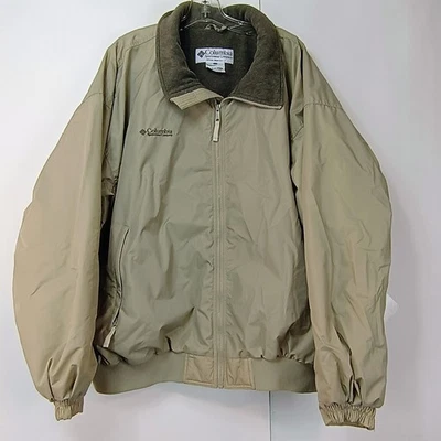 Vtg Columbia Jacket Mens 2XL Tan Full Zip Fleece Lined Water Resistant Pockets - Image 1 of 4