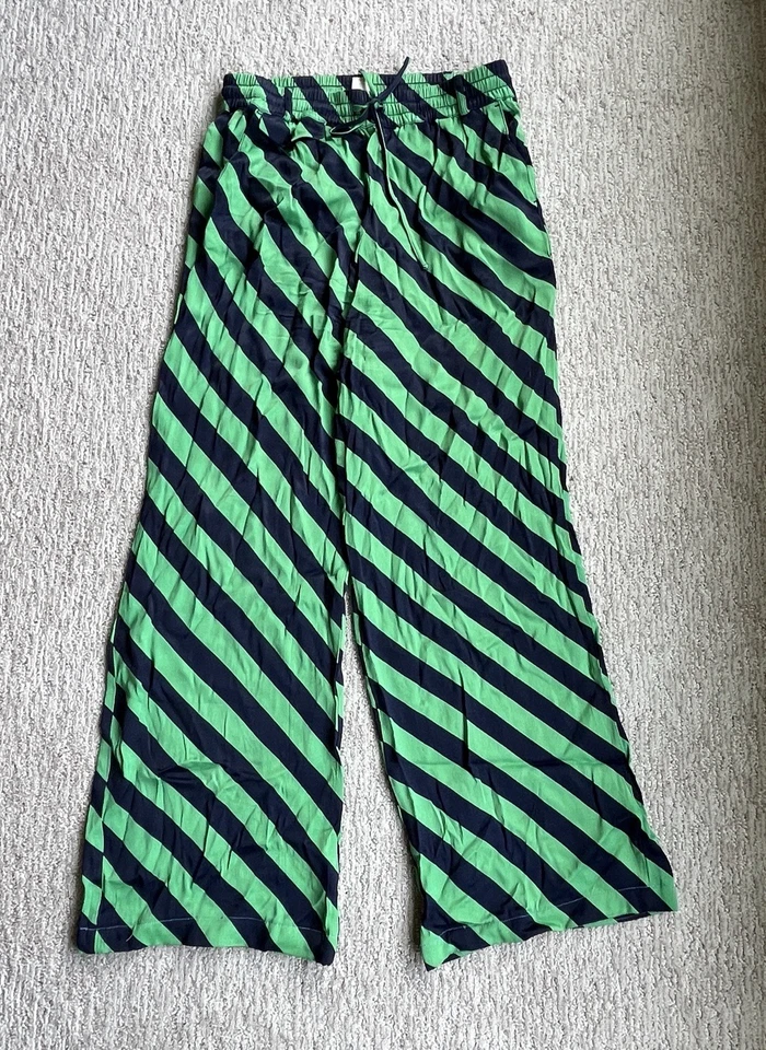 Pantalones para mujer MAEVE de pierna ancha pequeños altos a rayas Anthropologie Boho verde azul Foto 1 de 4