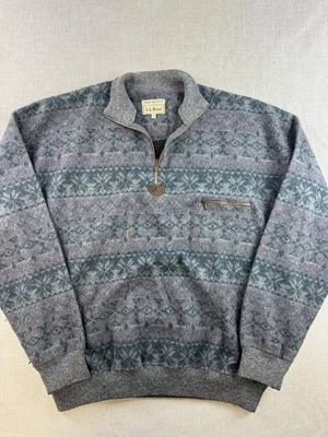 Vintage LL Bean Sweater Mens Large Gray Blue Wool Pullover Made Italy Nordic 90s - Image 1 of 4