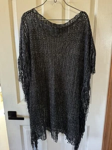 Womens Beach Cover Up Black & Silver Dress By Kendall & James Size Medium Large - Picture 1 of 7