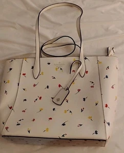 New Kate Spade Leather Cream Wildflower Tote Pocketbook Handbag W Brown Dust Bag - Picture 1 of 9