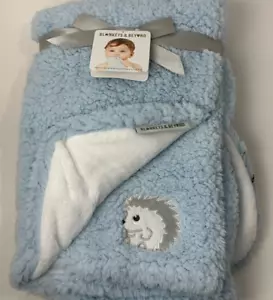 HTF NWT Blankets & Beyond Blue And White Hedgehog Plush Sherpa Baby Boy Blanket - Picture 1 of 6