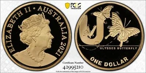 2021 Great Aussie Coin Hunt U Ulysses Butterfly $1 Proof PCGS PR70DCAM Eq Top... - Imagen 1 de 2
