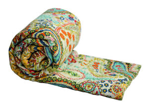 Indian Handmade Kantha Quilt Vintage Bedspread Throw Cotton Blanket Gudari Twin