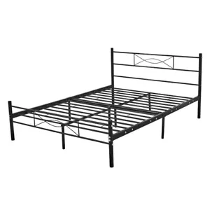 4ft6 Double Strong Metal Bed Frame White/Black Bedroom Furniture with Headboard - Picture 1 of 22