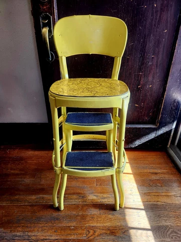 Vintage Cosco Stylaire Step Stool Metal Chair Pull Out Steps Yellow Cover