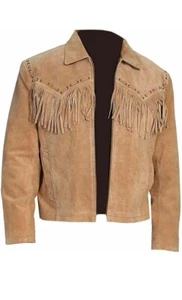 Men’s Brown Genuine Suede Leather Jacket With Fringe Western jacket Cowboy Style - Picture 1 of 2