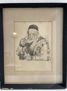 Ivan Sors Skizze Original Lithographie Rabbi jüdischer Mann isst signiert gerahmt - Bild 1 von 7