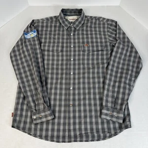 Simms Fishing Guide Shirt Mens Medium Gray Plaid Western Pearl Snap L/S Vented - Picture 1 of 16