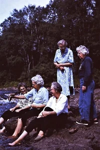 Scivolo Kodachrome originale 1966, 5 piedi da donna che lavano nel fiume Temperance - Foto 1 di 1